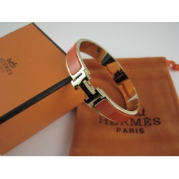 Hermes Orange Enamel Clic H Bracelet Narrow Width (12mm) In Gold